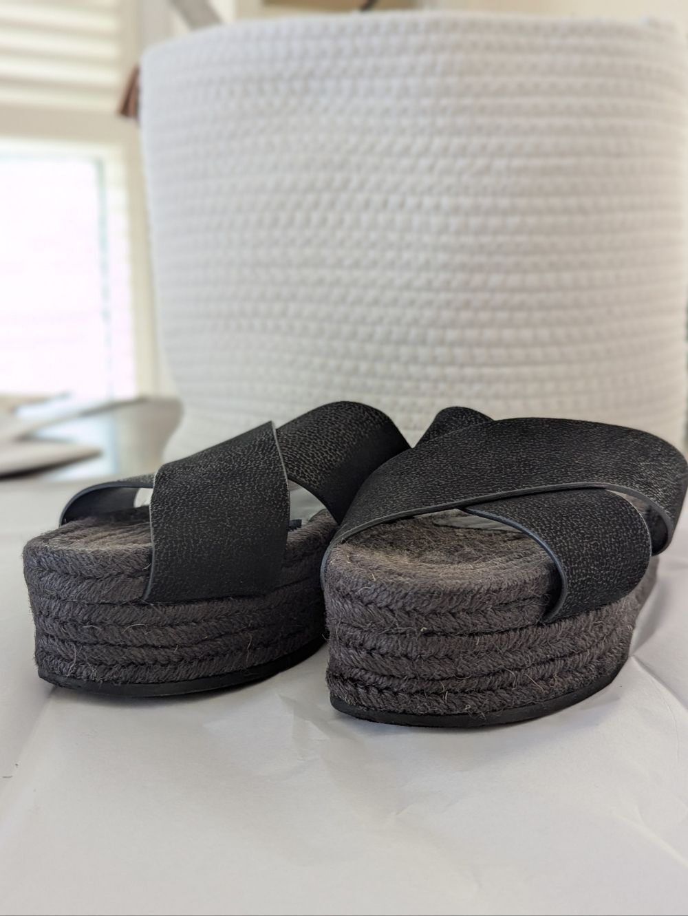 AllSaints Harlem Black Leather Platform Espadrille Sandals - Picture 10 of 13